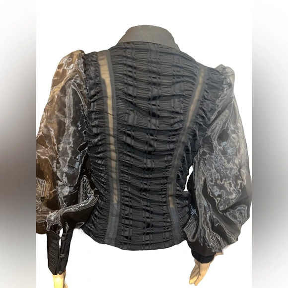 ASOS LUXE ruched chiffon shirt in black size 4 - Picture 8 of 10